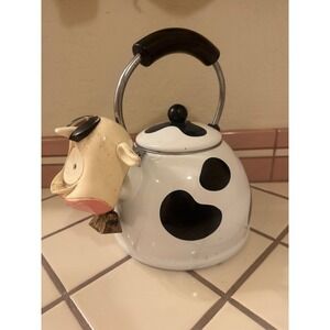 Kamenstein Novelty Cow Tea Kettle White with Black Spots Kitchen‎ Decor